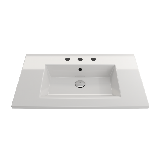 Ravenna Wall-Mounted Sink Fireclay 32.25 in. 3-Hole with Overflow in White