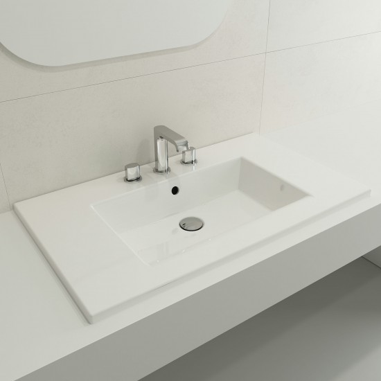 Ravenna Wall-Mounted Sink Fireclay 32.25 in. 3-Hole with Overflow in White