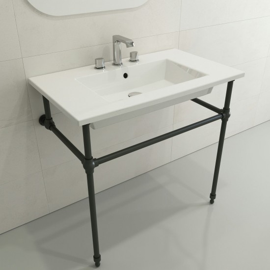 Ravenna Wall-Mounted Sink Fireclay 32.25 in. 3-Hole with Overflow in White