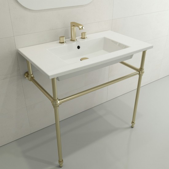 Ravenna Wall-Mounted Sink Fireclay 32.25 in. 3-Hole with Overflow in White