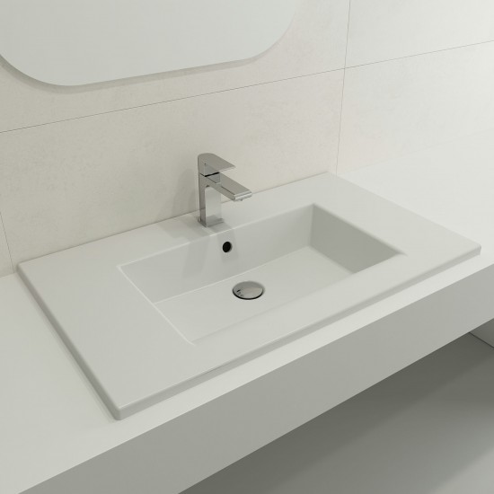 Ravenna Wall-Mounted Sink Fireclay 32.25 in. 1-Hole with Overflow in Matte White