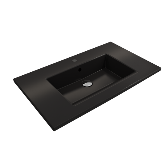 Ravenna Wall-Mounted Sink Fireclay 32.25 in. 1-Hole with Overflow in Matte Black