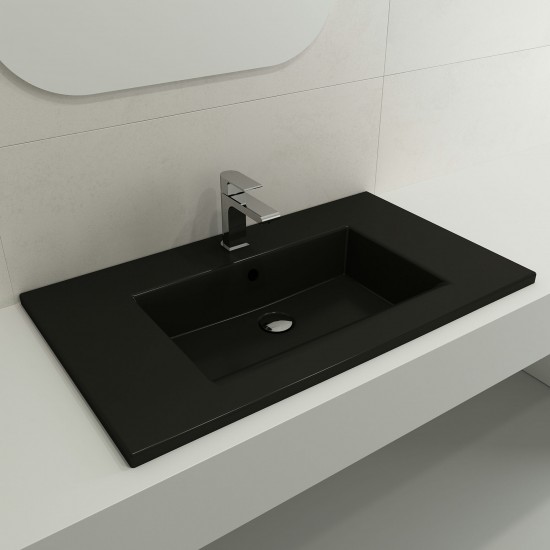 Ravenna Wall-Mounted Sink Fireclay 32.25 in. 1-Hole with Overflow in Matte Black