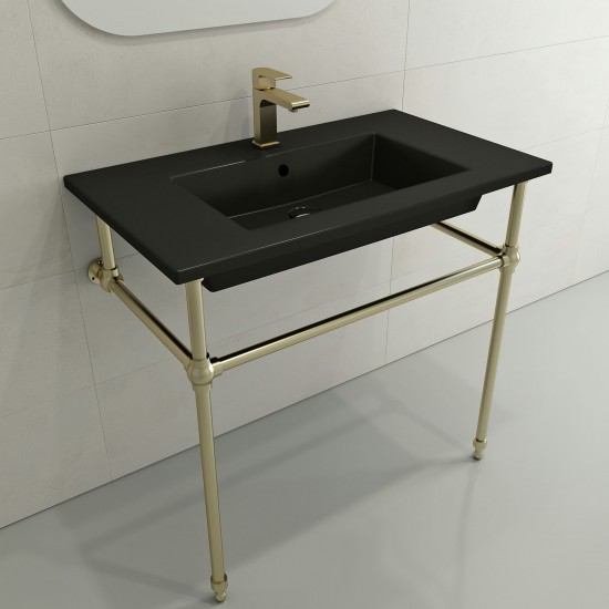 Ravenna Wall-Mounted Sink Fireclay 32.25 in. 1-Hole with Overflow in Matte Black