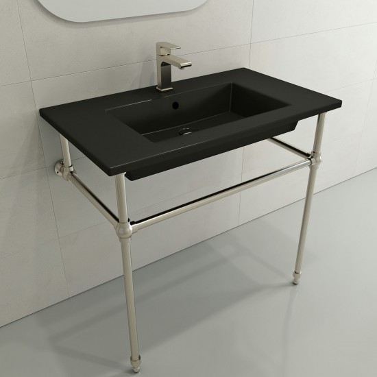 Ravenna Wall-Mounted Sink Fireclay 32.25 in. 1-Hole with Overflow in Matte Black