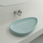 Etna Vessel Fireclay 23.25 in. with Matching Drain Cover in Matte Ice Blue