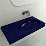 Etna Wall-Mounted Sink Fireclay 35.5 in. with Drain Cover in Sapphire Blue