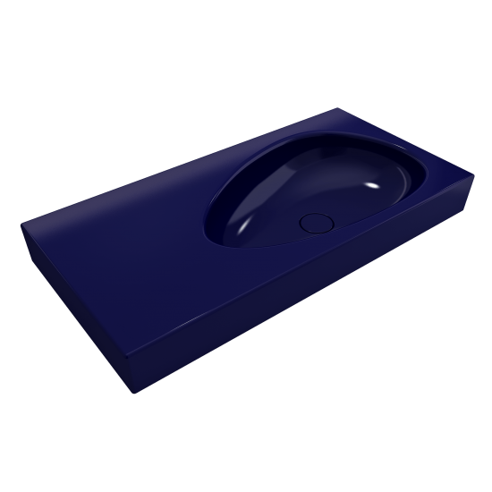 Etna Wall-Mounted Sink Fireclay 35.5 in. with Drain Cover in Sapphire Blue