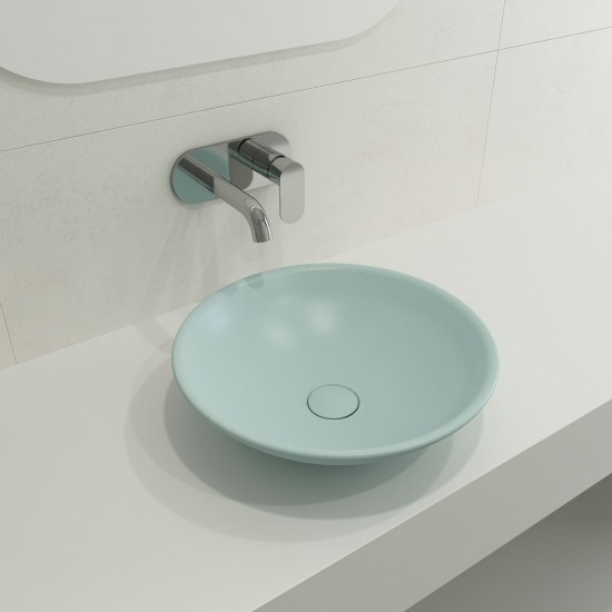 Venezia Vessel Fireclay 15.75 in. with Matching Drain Cover in Matte Ice Blue