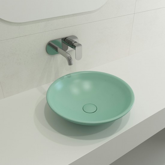 Venezia Vessel Fireclay 15.75 in. with Matching Drain Cover in Matte Mint Green