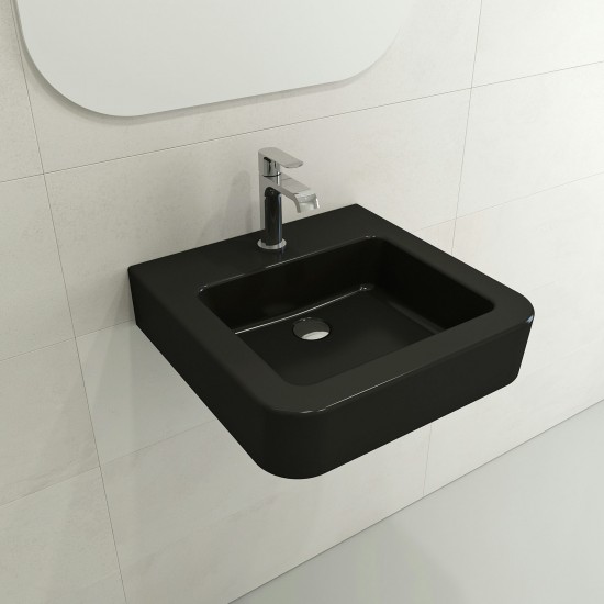 Parma Wall-Mounted Sink Fireclay 19.75 in. 1-Hole with Overflow in Matte Black