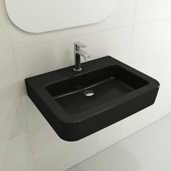Parma Wall-Mounted Sink Fireclay 25.5 in. 1-Hole with Overflow in Matte Black