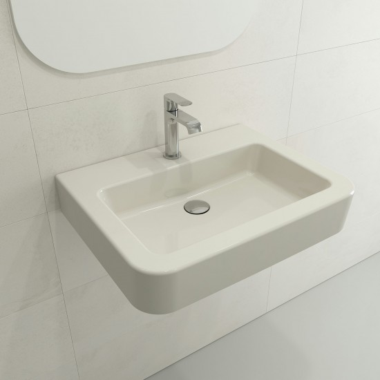 Parma Wall-Mounted Sink Fireclay 25.5 in. 1-Hole with Overflow in Biscuit