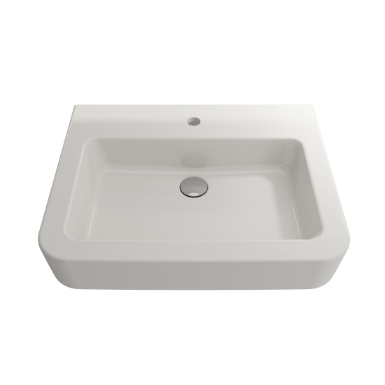 Parma Wall-Mounted Sink Fireclay 25.5 in. 1-Hole with Overflow in Biscuit