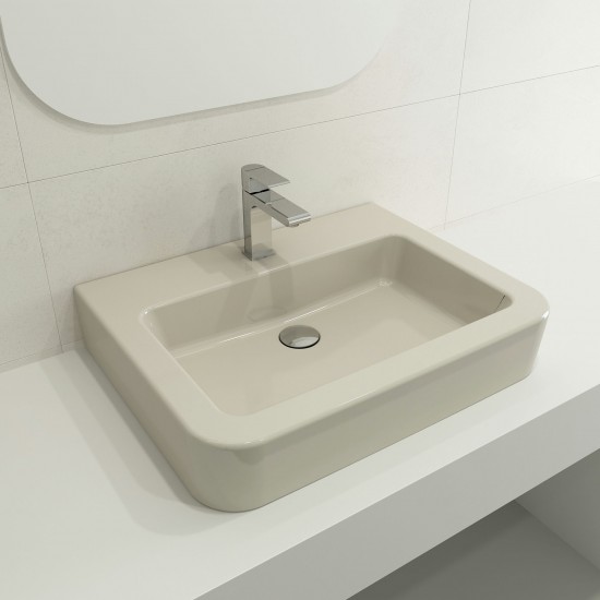 Parma Wall-Mounted Sink Fireclay 25.5 in. 1-Hole with Overflow in Biscuit