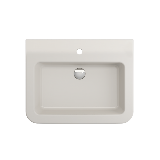 Parma Wall-Mounted Sink Fireclay 25.5 in. 1-Hole with Overflow in Biscuit