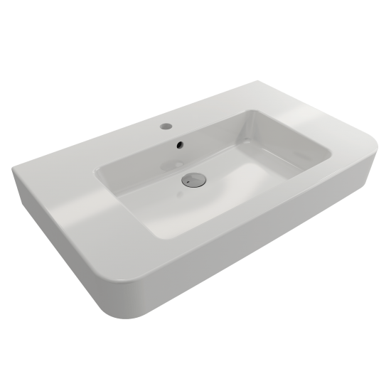 Parma Wall-Mounted Sink Fireclay 33.5 in. 1-Hole with Overflow in White