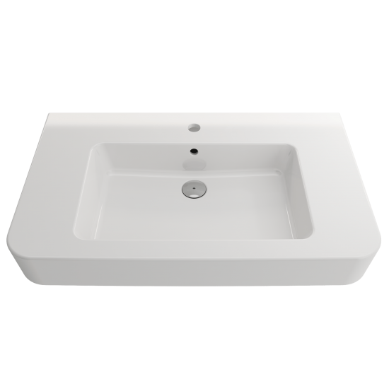 Parma Wall-Mounted Sink Fireclay 33.5 in. 1-Hole with Overflow in White