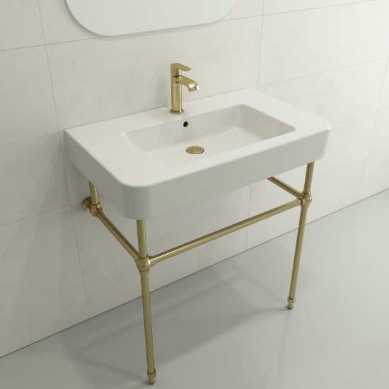 Parma Wall-Mounted Sink Fireclay 33.5 in. 1-Hole with Overflow in White
