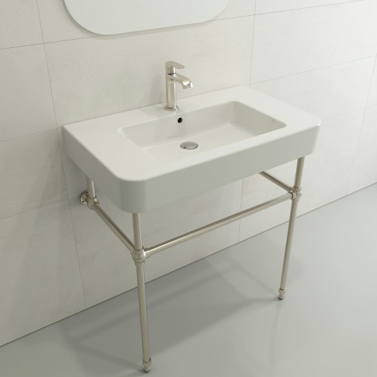 Parma Wall-Mounted Sink Fireclay 33.5 in. 1-Hole with Overflow in White