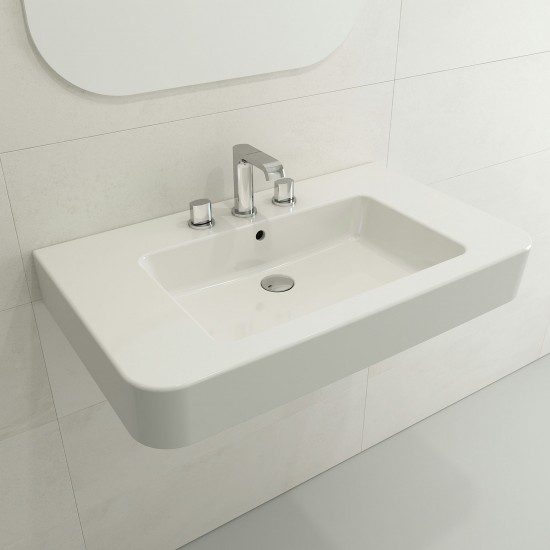 Parma Wall-Mounted Sink Fireclay 33.5 in. 3-Hole with Overflow in White