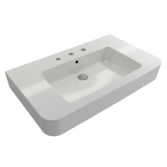 Parma Wall-Mounted Sink Fireclay 33.5 in. 3-Hole with Overflow in White