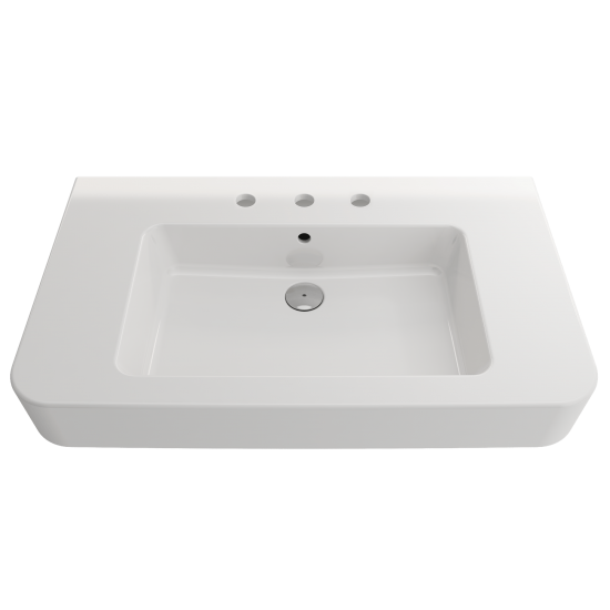 Parma Wall-Mounted Sink Fireclay 33.5 in. 3-Hole with Overflow in White