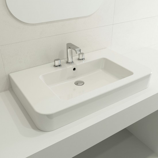 Parma Wall-Mounted Sink Fireclay 33.5 in. 3-Hole with Overflow in White