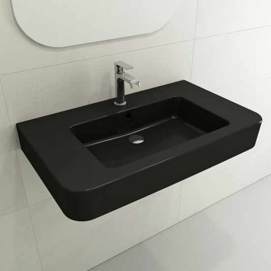 Parma Wall-Mounted Sink Fireclay 33.5 in. 1-Hole with Overflow in Matte Black