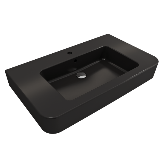 Parma Wall-Mounted Sink Fireclay 33.5 in. 1-Hole with Overflow in Matte Black