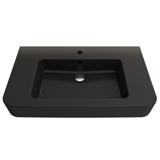 Parma Wall-Mounted Sink Fireclay 33.5 in. 1-Hole with Overflow in Matte Black