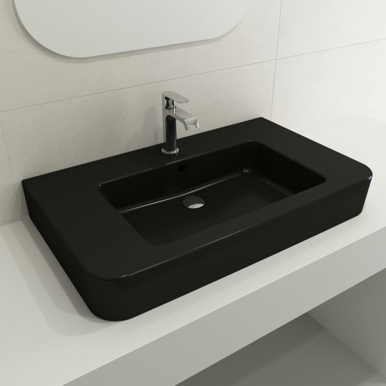 Parma Wall-Mounted Sink Fireclay 33.5 in. 1-Hole with Overflow in Matte Black