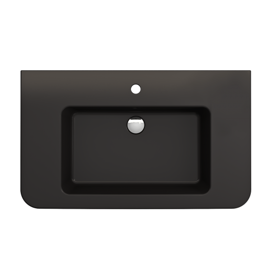 Parma Wall-Mounted Sink Fireclay 33.5 in. 1-Hole with Overflow in Matte Black