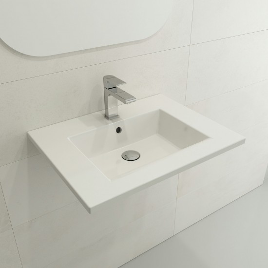 Ravenna Wall-Mounted Sink Fireclay 24.5 in. 1-Hole with Overflow in White