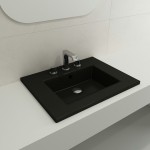 Ravenna Wall-Mounted Sink Fireclay 24.5 in. 3-Hole with Overflow in Matte Black