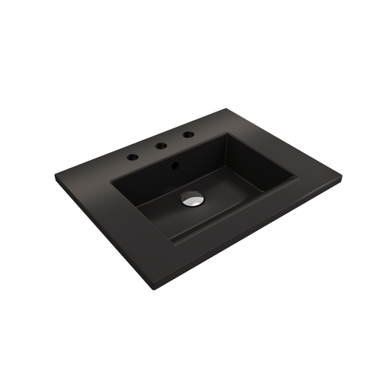 Ravenna Wall-Mounted Sink Fireclay 24.5 in. 3-Hole with Overflow in Matte Black