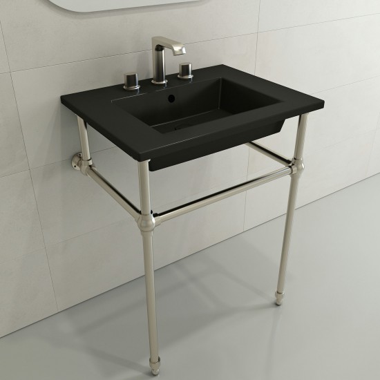 Ravenna Wall-Mounted Sink Fireclay 24.5 in. 3-Hole with Overflow in Matte Black
