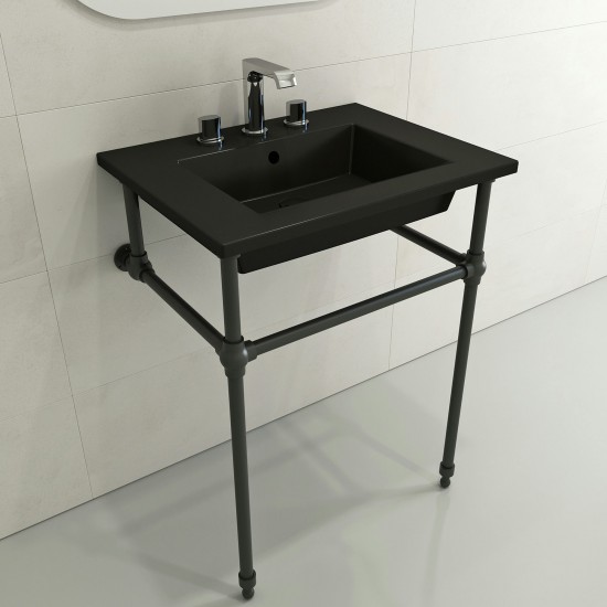 Ravenna Wall-Mounted Sink Fireclay 24.5 in. 3-Hole with Overflow in Matte Black