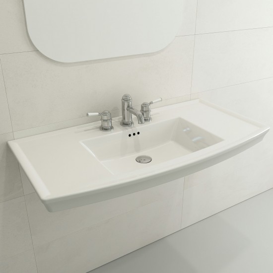 Lavita Wall-Mounted Console Sink Fireclay 40 in. 3-Hole with Overflow in White