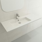 Ravenna Wall-Mounted Sink Fireclay 47.5 in. 1-Hole with Overflow in White