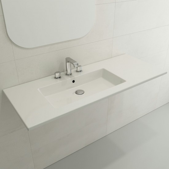 Ravenna Wall-Mounted Sink Fireclay 47.5 in. 3-Hole with Overflow in White