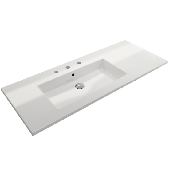 Ravenna Wall-Mounted Sink Fireclay 47.5 in. 3-Hole with Overflow in White