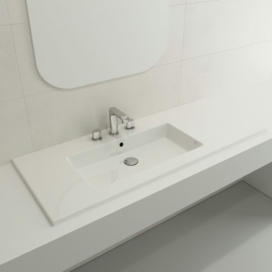 Ravenna Wall-Mounted Sink Fireclay 47.5 in. 3-Hole with Overflow in White