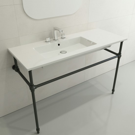 Ravenna Wall-Mounted Sink Fireclay 47.5 in. 3-Hole with Overflow in White