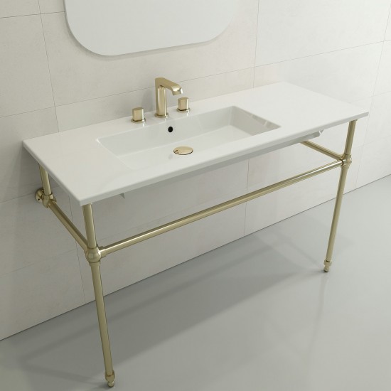 Ravenna Wall-Mounted Sink Fireclay 47.5 in. 3-Hole with Overflow in White