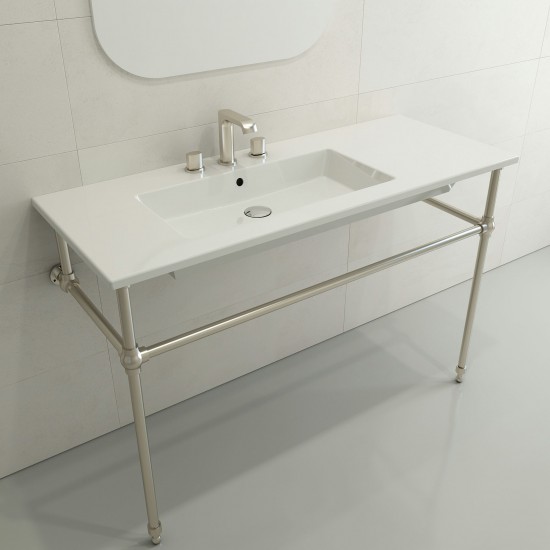 Ravenna Wall-Mounted Sink Fireclay 47.5 in. 3-Hole with Overflow in White