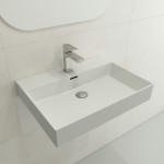 Milano Wall-Mounted Sink Fireclay 24 in. 1-Hole with Overflow in Matte White