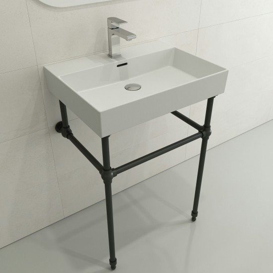 Milano Wall-Mounted Sink Fireclay 24 in. 1-Hole with Overflow in Matte White