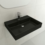 Milano Wall-Mounted Sink Fireclay 24 in. 1-Hole with Overflow in Matte Black