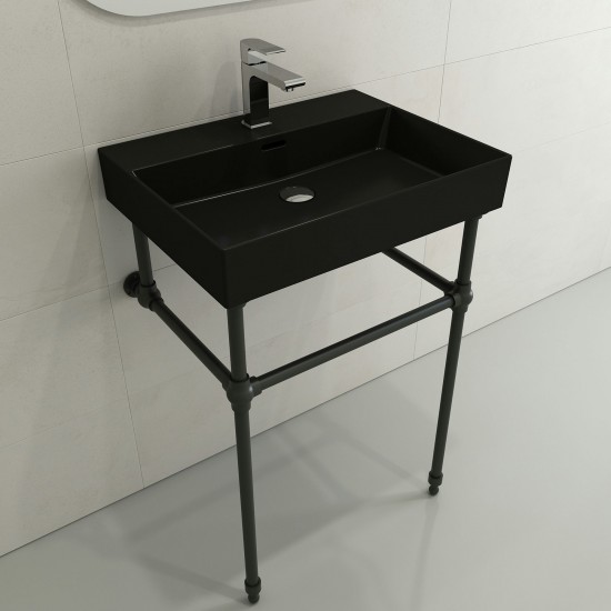 Milano Wall-Mounted Sink Fireclay 24 in. 1-Hole with Overflow in Matte Black